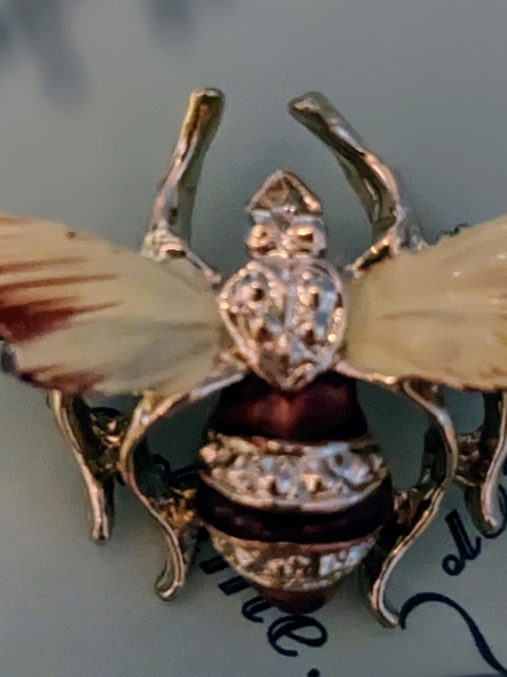 Vintage Gold-Tone Bee Brooch with Cream and Brown Enamel Accents